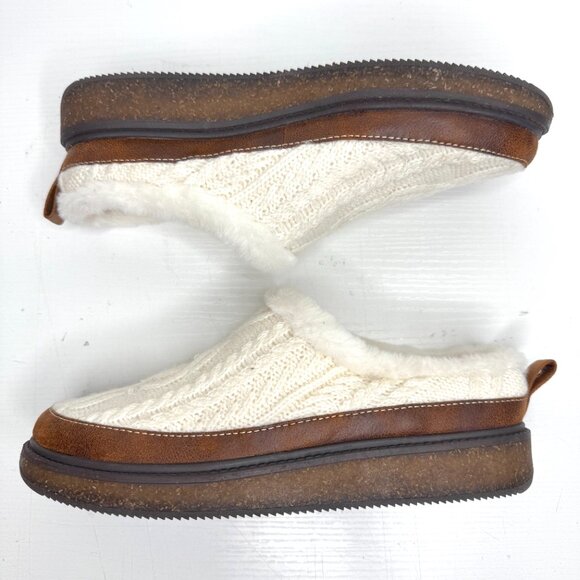 Earth Elements Acacia Cable Knit Suede Faux Fur Comfort Slip On Womens 9 White - Picture 5 of 8
